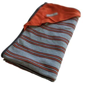 Eddie Bauer Baby Blanket Orange Gray Striped Boys Hood Corner Reversible *Read*